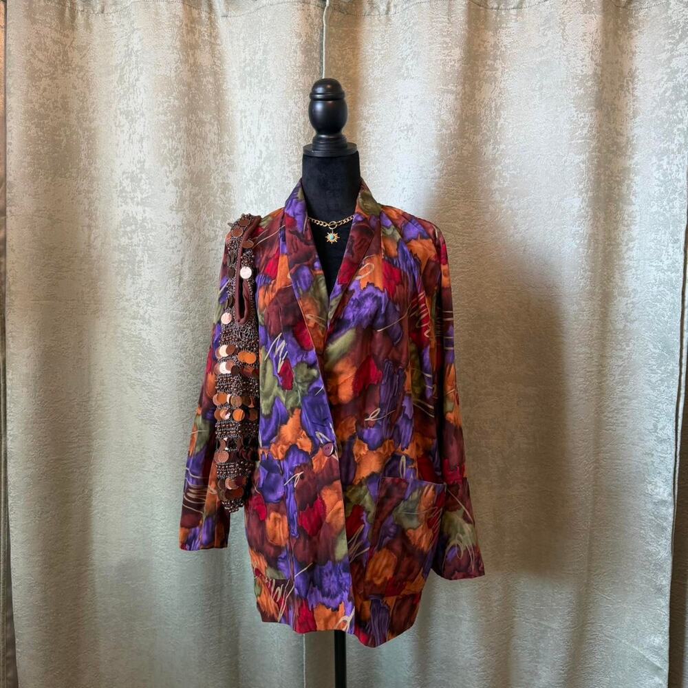 Kensington Square Vintage Abstract Watercolor Blazer Jacket